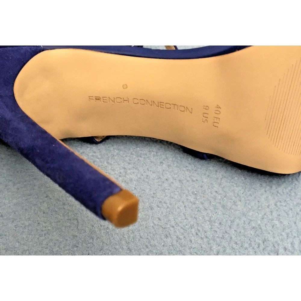 French‎ Connection Women's Blue Suede Slip-On Open Toe Zip Back Heels - Sz 9